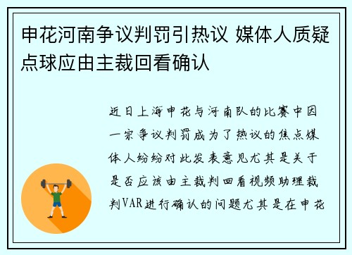 申花河南争议判罚引热议 媒体人质疑点球应由主裁回看确认